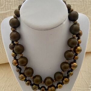 Vintage Brass and Plastic Necklace and Metal Bracelet. Set of 3. Costume Jewelry